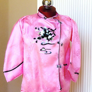 Japanese Pink Silk Embroidery Pajama Set 1940s